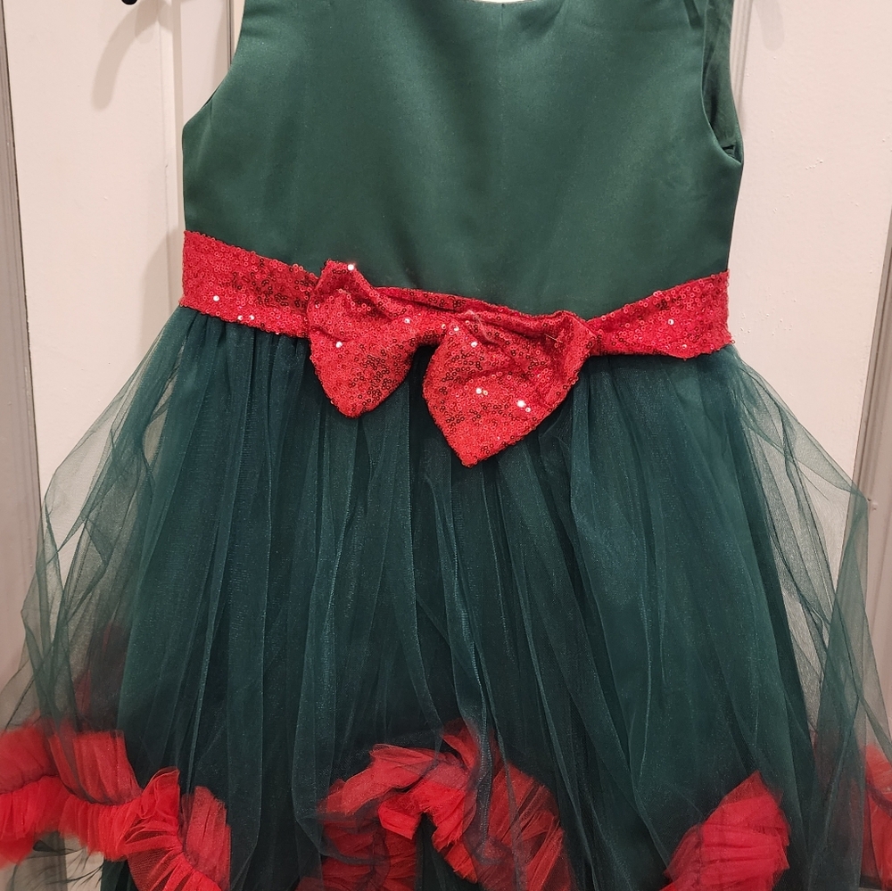 Emerald green & red kids Christmas dress